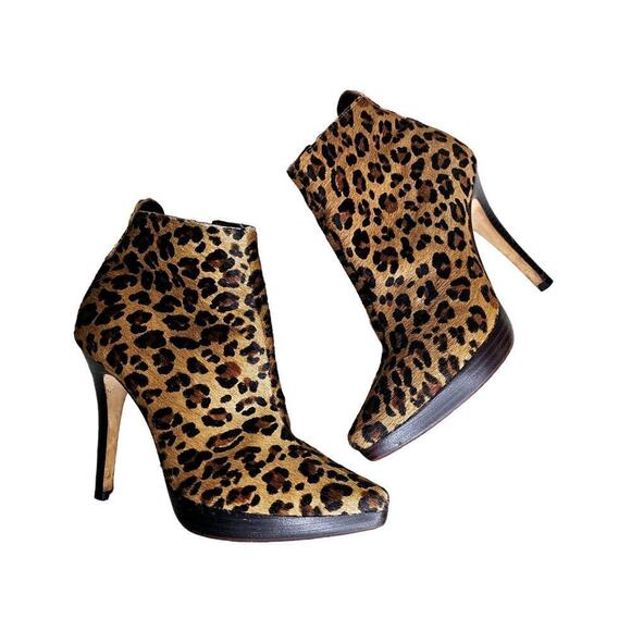 Boutique Leopard print leather fur surface 6.5 high ultra high heel boots w Zip. - Picture 1 of 16